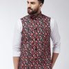 Men Sojanya | Men'S Cotton Blend Black U0026 Red Printed Nehru Jacket - Sojanya