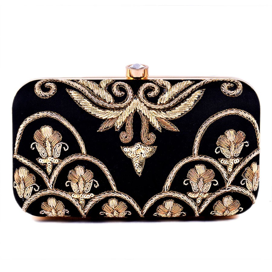 Others VASTANS | Women'S Black Color Adorn Embroidered U0026 Embelished Party Clutch - Vastans