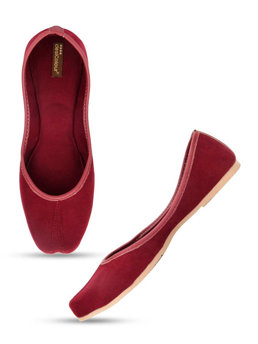 Others Desi Colour | Women'S Suede Indian Ethnic Comfort Footwear - Desi Colour Maroon