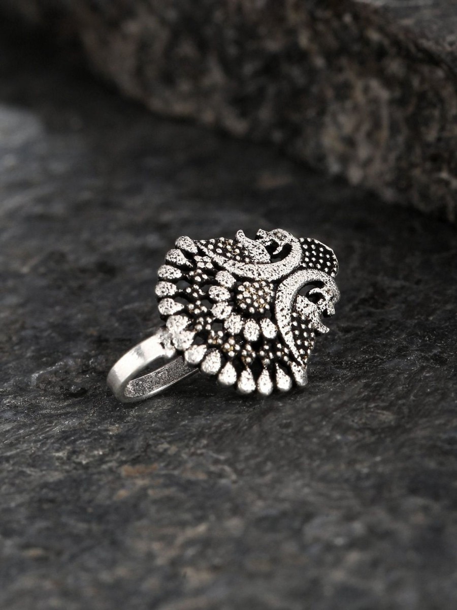 Jewellery Priyaasi | Oxidised Silver Nose Pin Peacock Design By Priyaasi