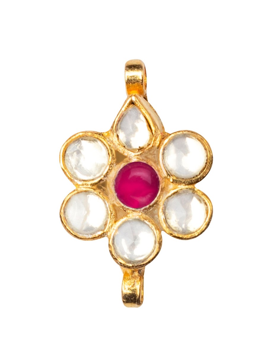 Jewellery Morkanth | Women'S 24K Gold-Plated White U0026 Pink Pachi Kundan-Studded Nosepin - Morkanth