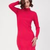 Women Lyush | Women'S Red Rib Turtle Neck Short Dress - Lyush