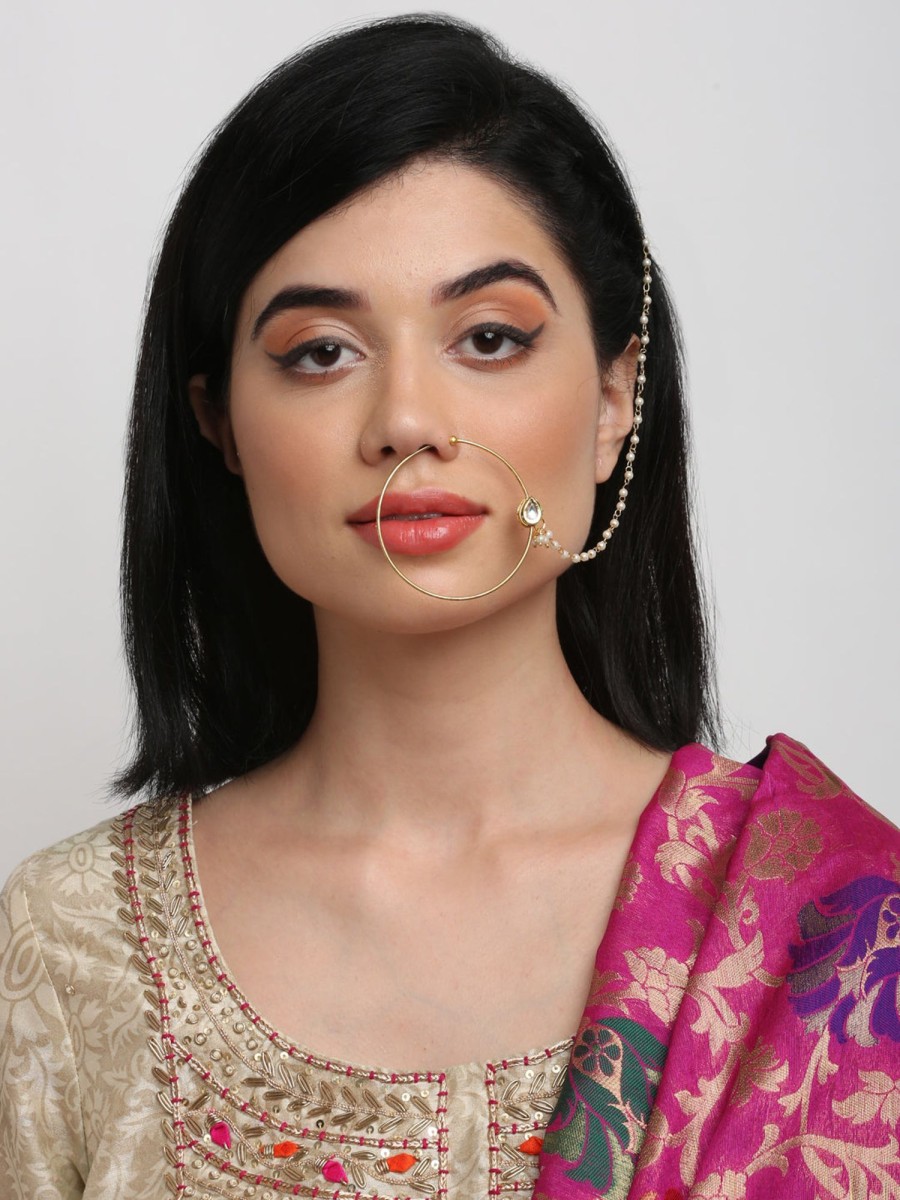 Jewellery Ruby Raang | Teardrop Kundan Nose Ring Nath By Ruby Raang