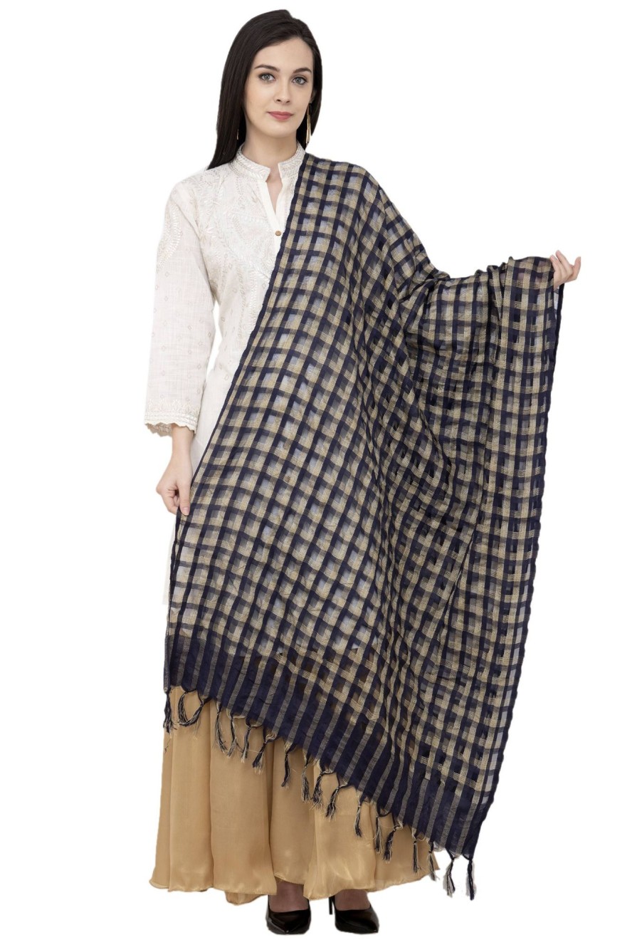 Women AR Silks | A R Silk Golder Box Regular Dupatta Color Dupatta Or Chunni Navy