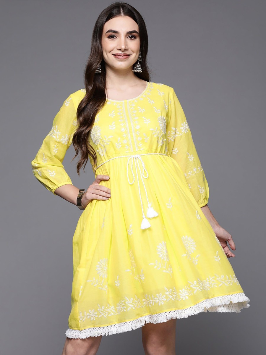 Women Indo Era | Women'S A-Line Midi Dress - Indo Era Yellow