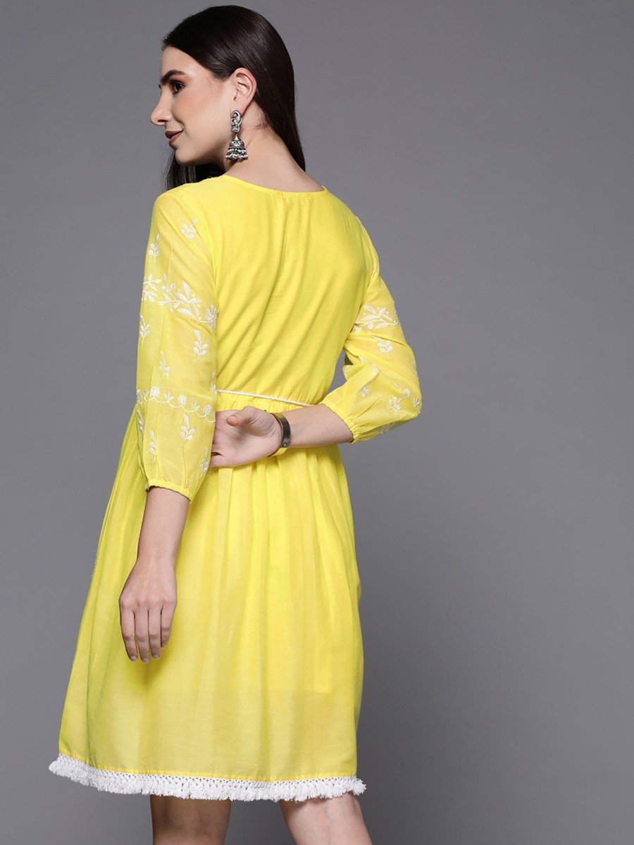 Women Indo Era | Women'S A-Line Midi Dress - Indo Era Yellow