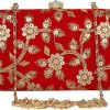 Others VASTANS | Women'S Red Color Tulle Embroidered Faux Silk Clutch - Vastans