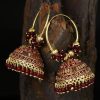 Jewellery Anikas Creation | Women'S U0026 Gold-Plated Enamelled Dome Shaped Jhumkas - Anikas Creation Maroon