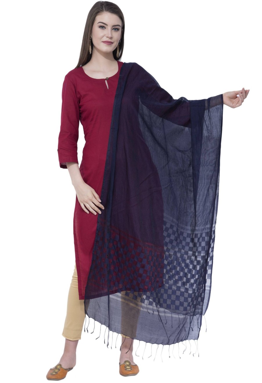 Women AR Silks | A R Silk Color Buta Cutting Dupattas And Chunnis Navy Blue