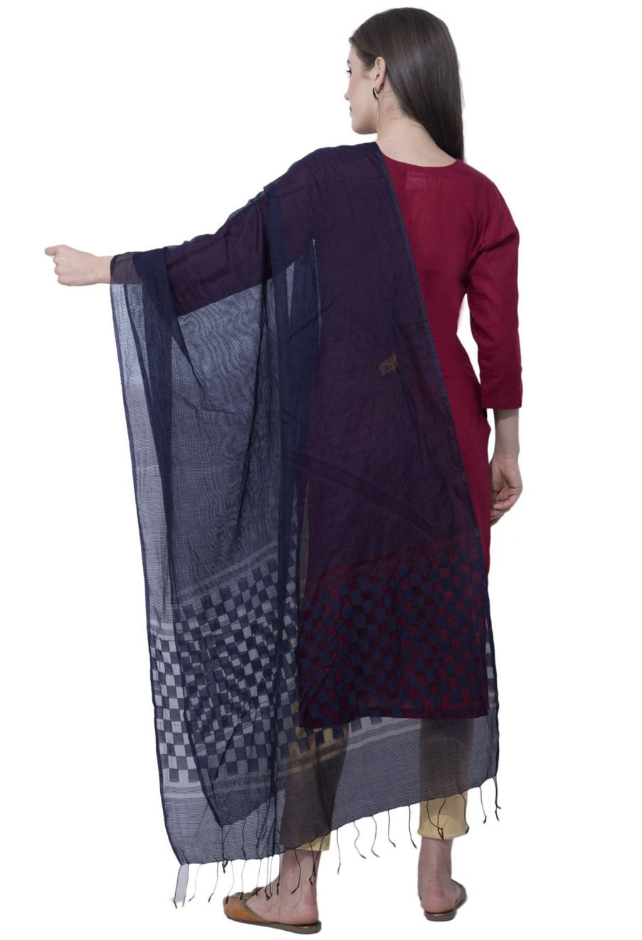 Women AR Silks | A R Silk Color Buta Cutting Dupattas And Chunnis Navy Blue