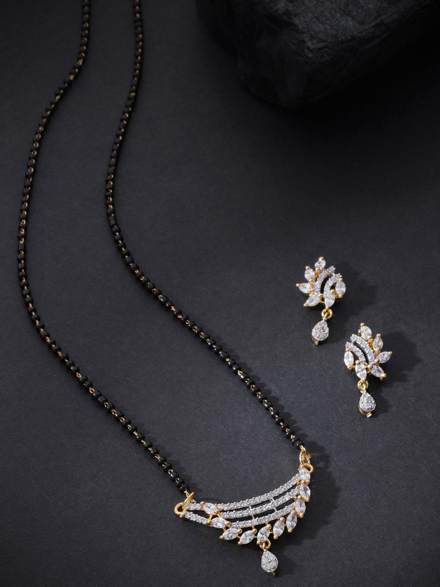 Jewellery Priyaasi | Women'S Gold-Plated American Diamond Studded Multilayer Designed Mangalsutra Set - Priyaasi