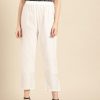 Women Varanga | Women'S White Gotta Hem Design Straight Cropped Palazzos - Varanga