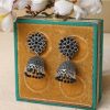 Jewellery MODE MANIA | Women'S Oxidised Black Colored Stone Studded Classic Jhumka Earring - Mode Mania