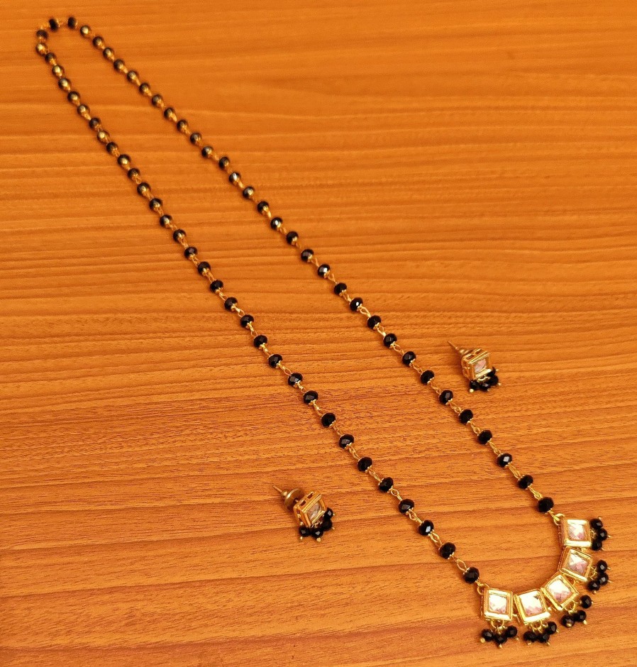 Jewellery Sanvi Jewels | Women'S Swarowski Crystal Kundan Mangalsutra - Sanvi Jewels Black