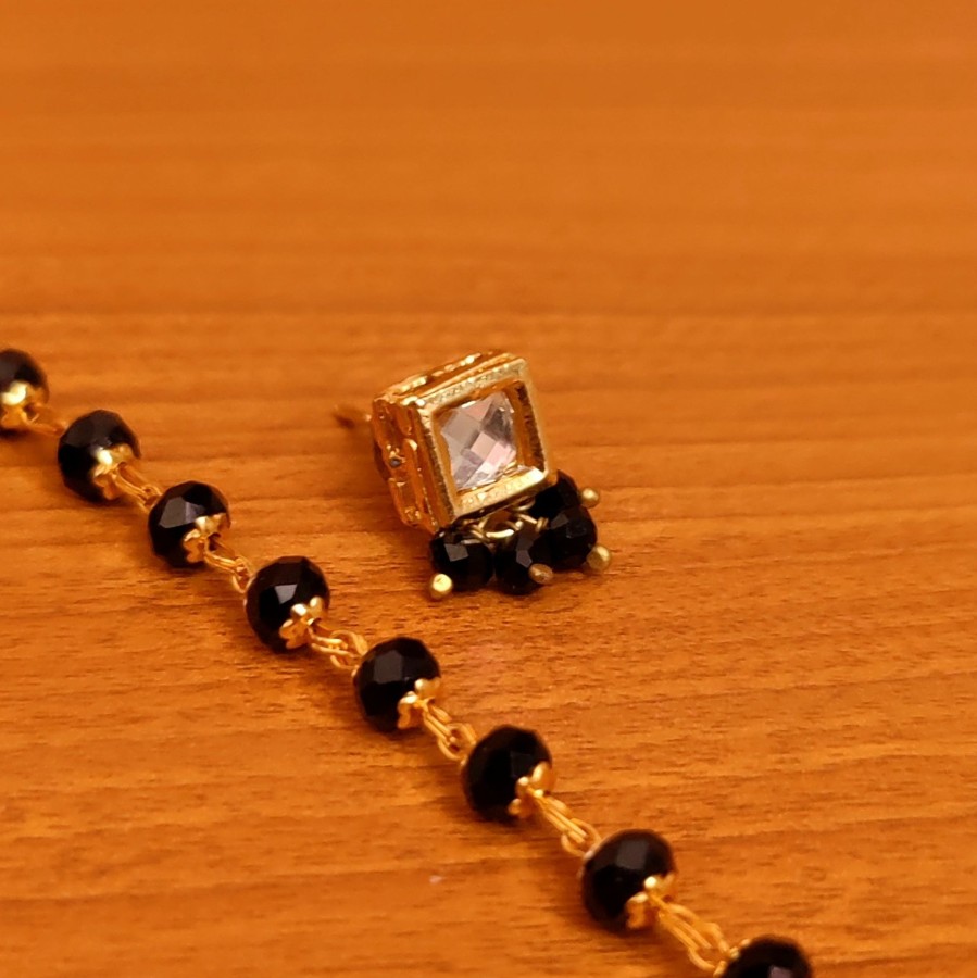 Jewellery Sanvi Jewels | Women'S Swarowski Crystal Kundan Mangalsutra - Sanvi Jewels Black