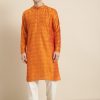 Men Sojanya | Men'S Cotton U0026 Silver Self Design Only Long Kurta - Sojanya Orange