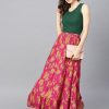 Women Varanga | Women'S Fushcia Floral Printed Tiered Skirt - Varanga