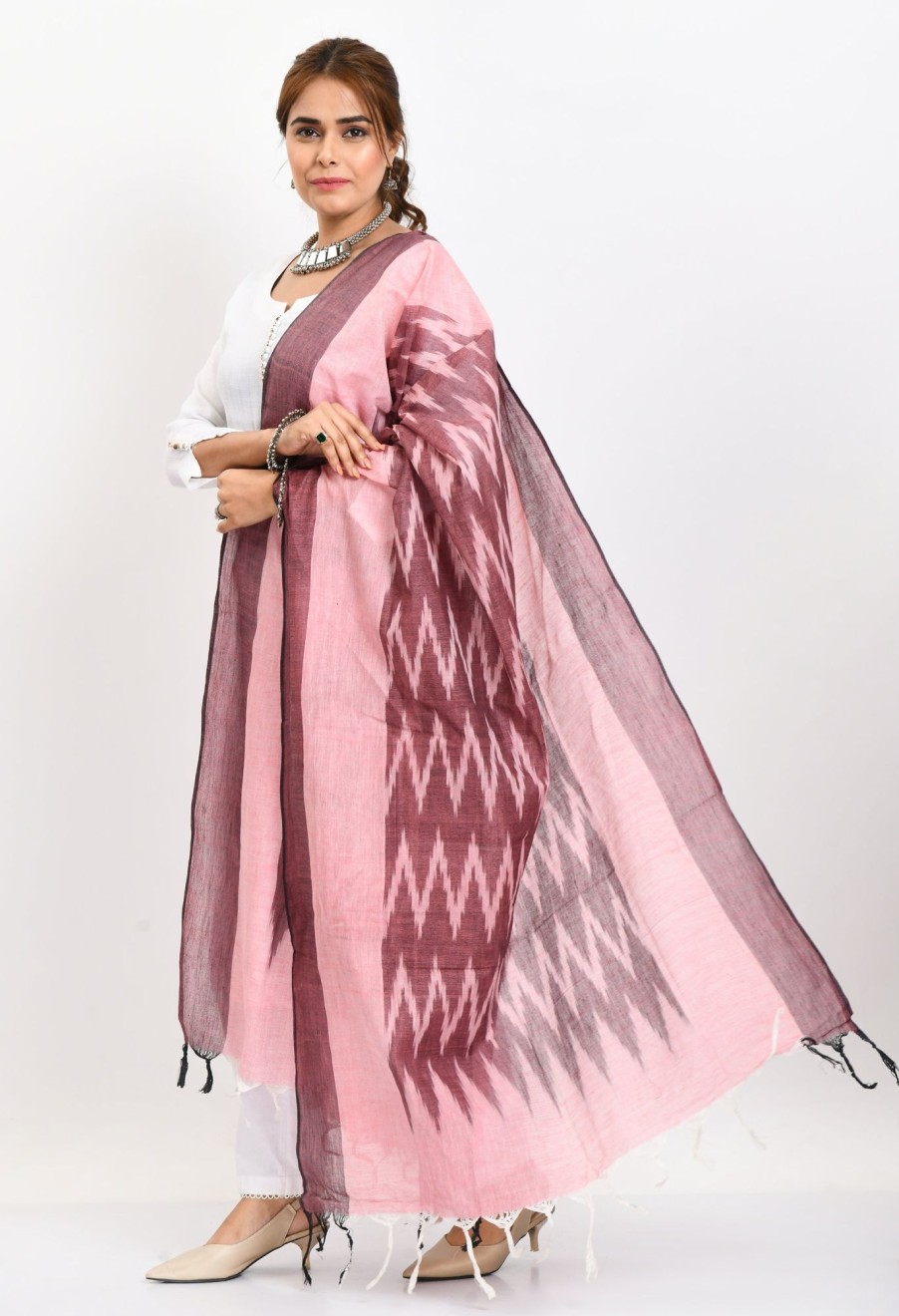 Women Moeza | Women'S Handloom Cotton Ikkat Dupatta - Moeza Maroon