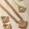 Jewellery Priyaasi | Women'S Pink Beads Pearls Kundan Gold Plated Rani Haar With Maang Tikka - Priyaasi