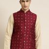 Men Sojanya | Men'S Cotton Self Design Only Nehru Jacket - Sojanya Maroon