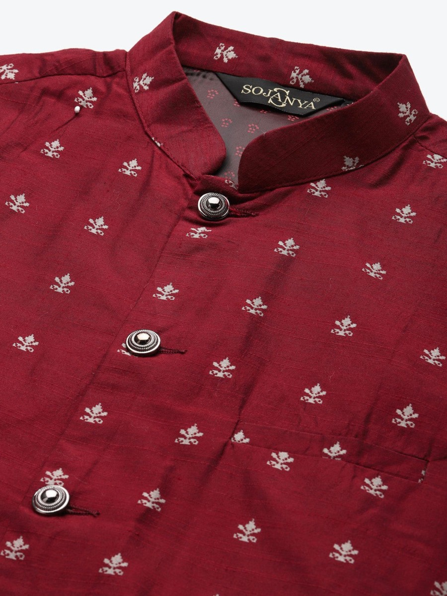 Men Sojanya | Men'S Cotton Self Design Only Nehru Jacket - Sojanya Maroon