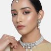 Jewellery I Jewels | Women'S Rhodium Plated Pearl U0026 Kundan Studded Choker Necklace Set With Earrings U0026 Maang Tikka - I Jewels White