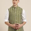 Men Sojanya | Men'S Silk Blend Dark Embroidered Only Nehrujacket - Sojanya Green