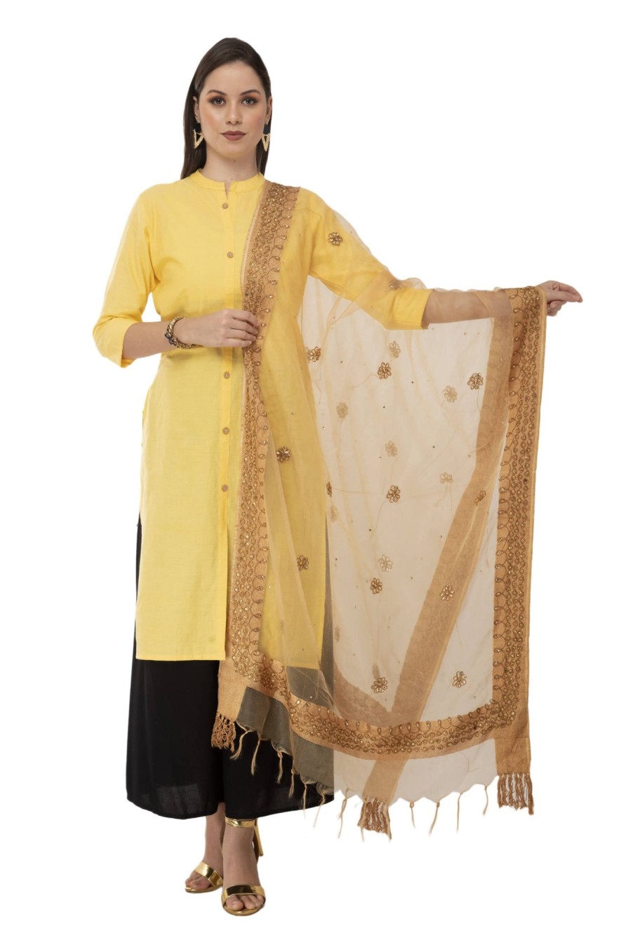 Women Moeza | Women'S Orgenza Nug Embroidery Dupatta U0026 Chunni Mfd0001 - Moeza Golden