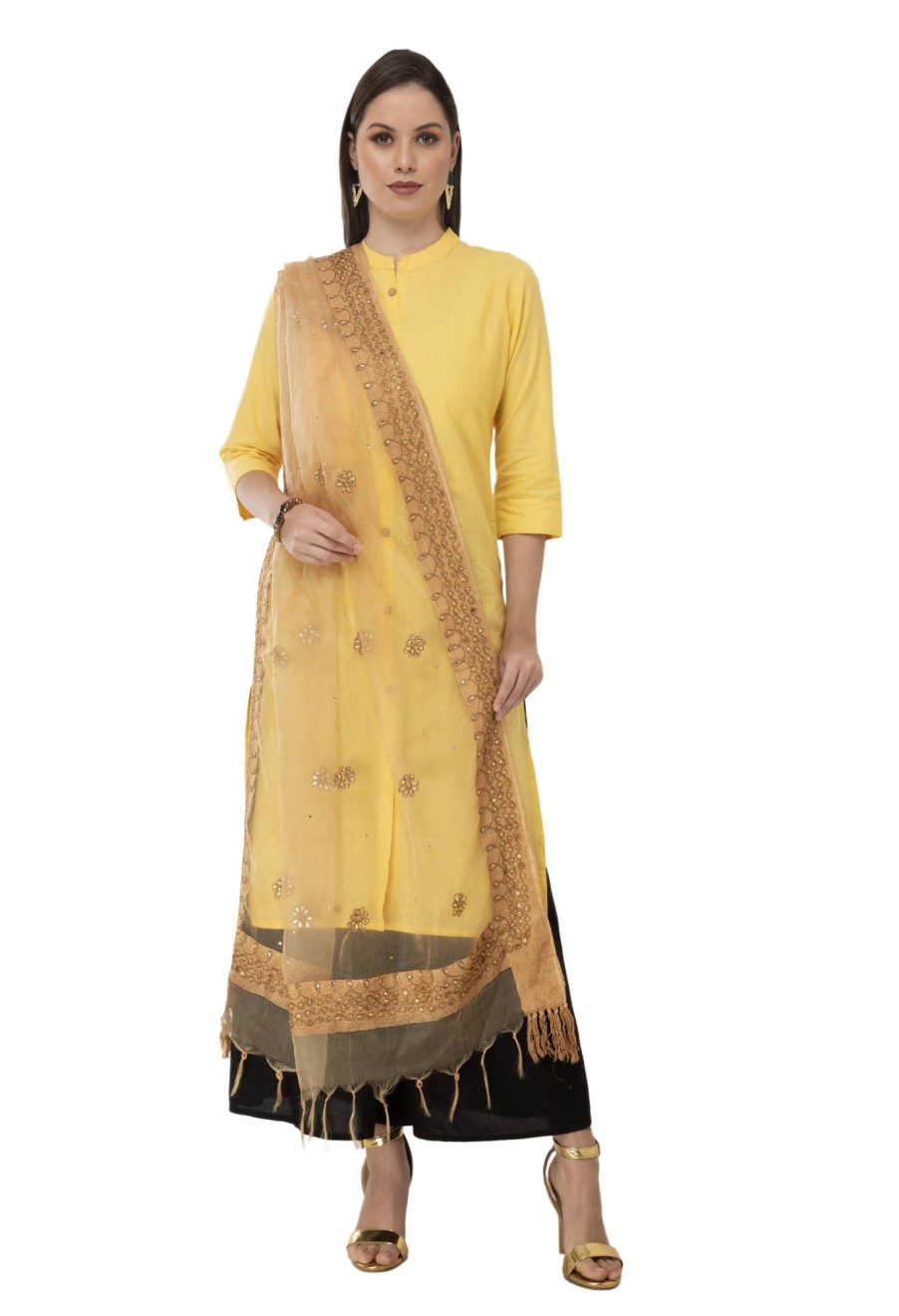 Women Moeza | Women'S Orgenza Nug Embroidery Dupatta U0026 Chunni Mfd0001 - Moeza Golden