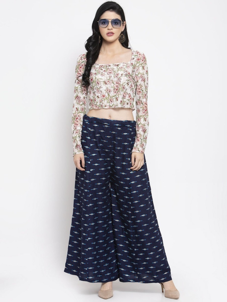 Women Wahe-NOOR | Women'S Navy Blue Flared Rayon Sharara - Wahe-Noor