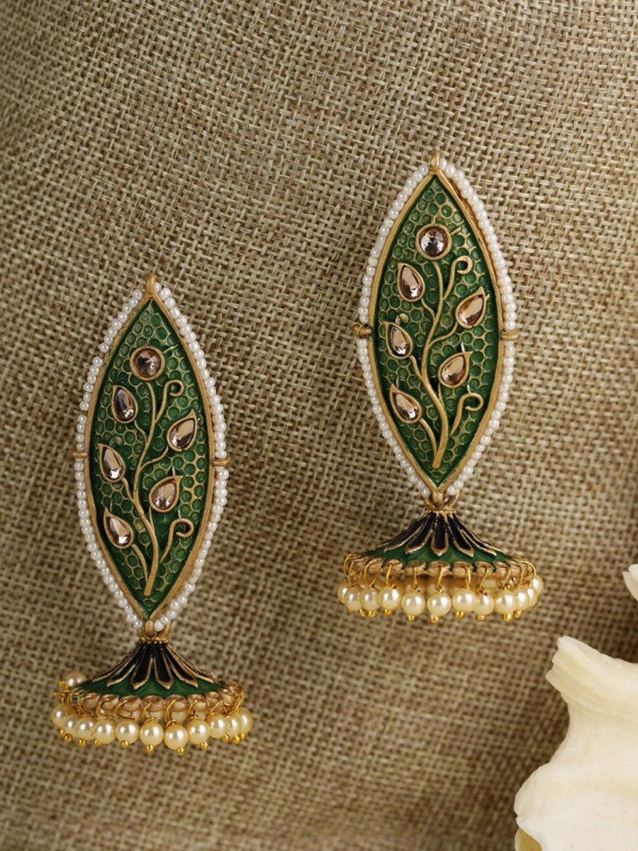 Jewellery Priyaasi | Women'S Kundan Studded Beaded Drop Earring - Priyaasi Green