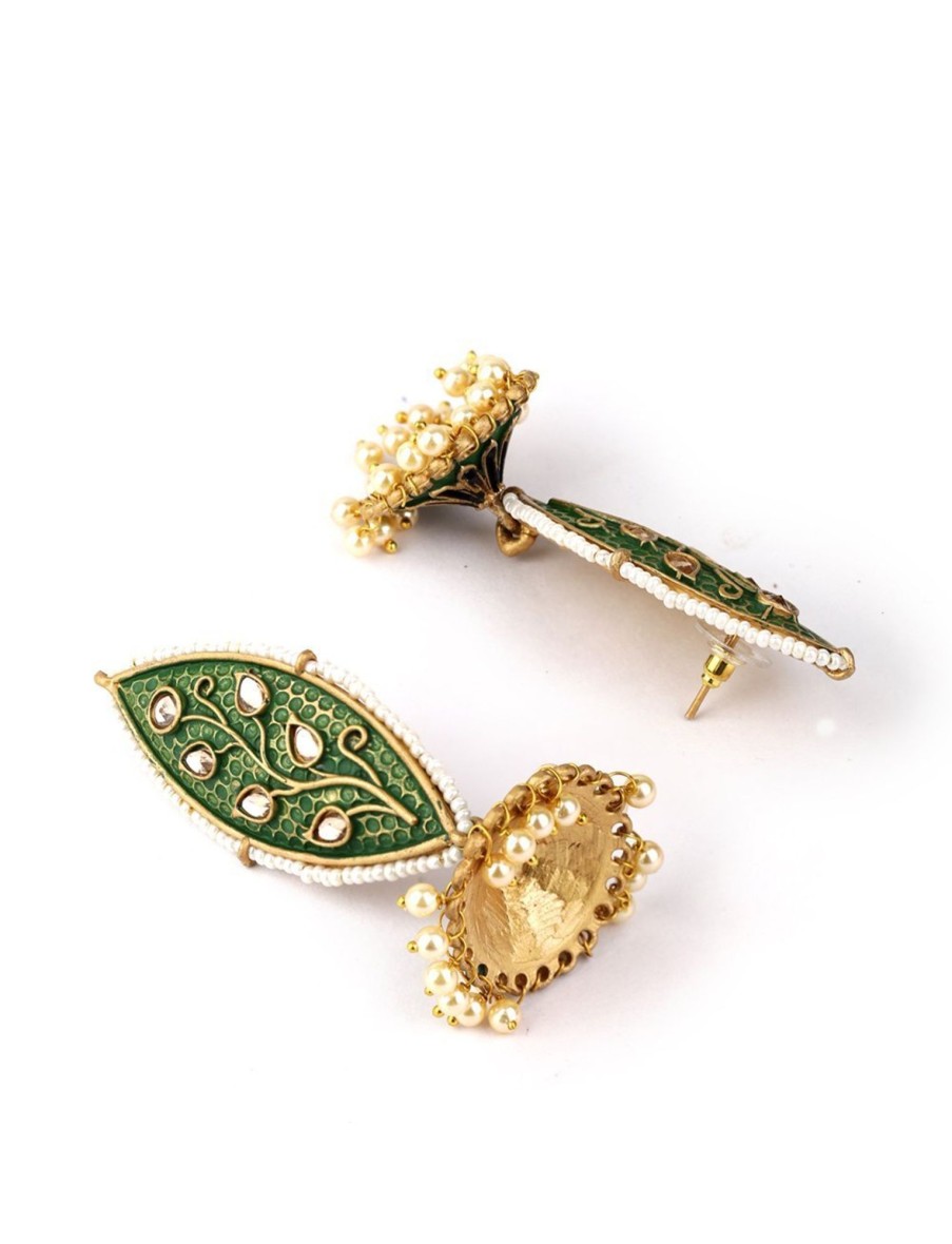 Jewellery Priyaasi | Women'S Kundan Studded Beaded Drop Earring - Priyaasi Green