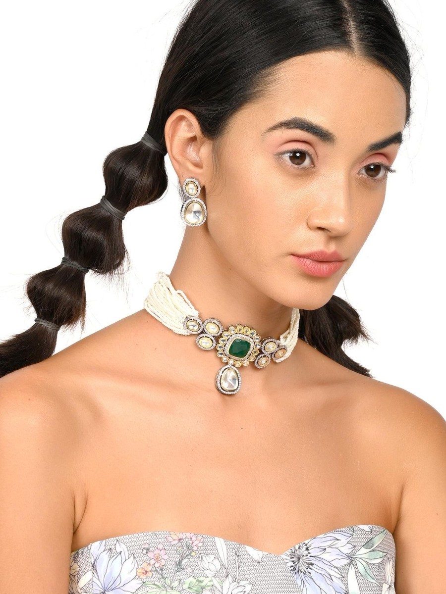 Jewellery Odette1 | Women'S Gorgeous White Pendant Choker Necklace Set - Odette