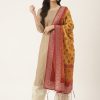 Women VAABA | Women'S Color Pure Chanderi Printed Jacquard Dupatta - Vaaba Mustard