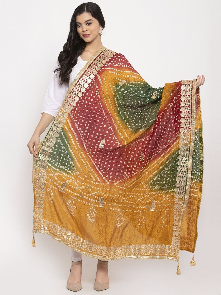 Women Wahe-NOOR | Women'S Multicoloured Bandhani Gotta Patti Poly Silk Dupatta - Wahe-Noor