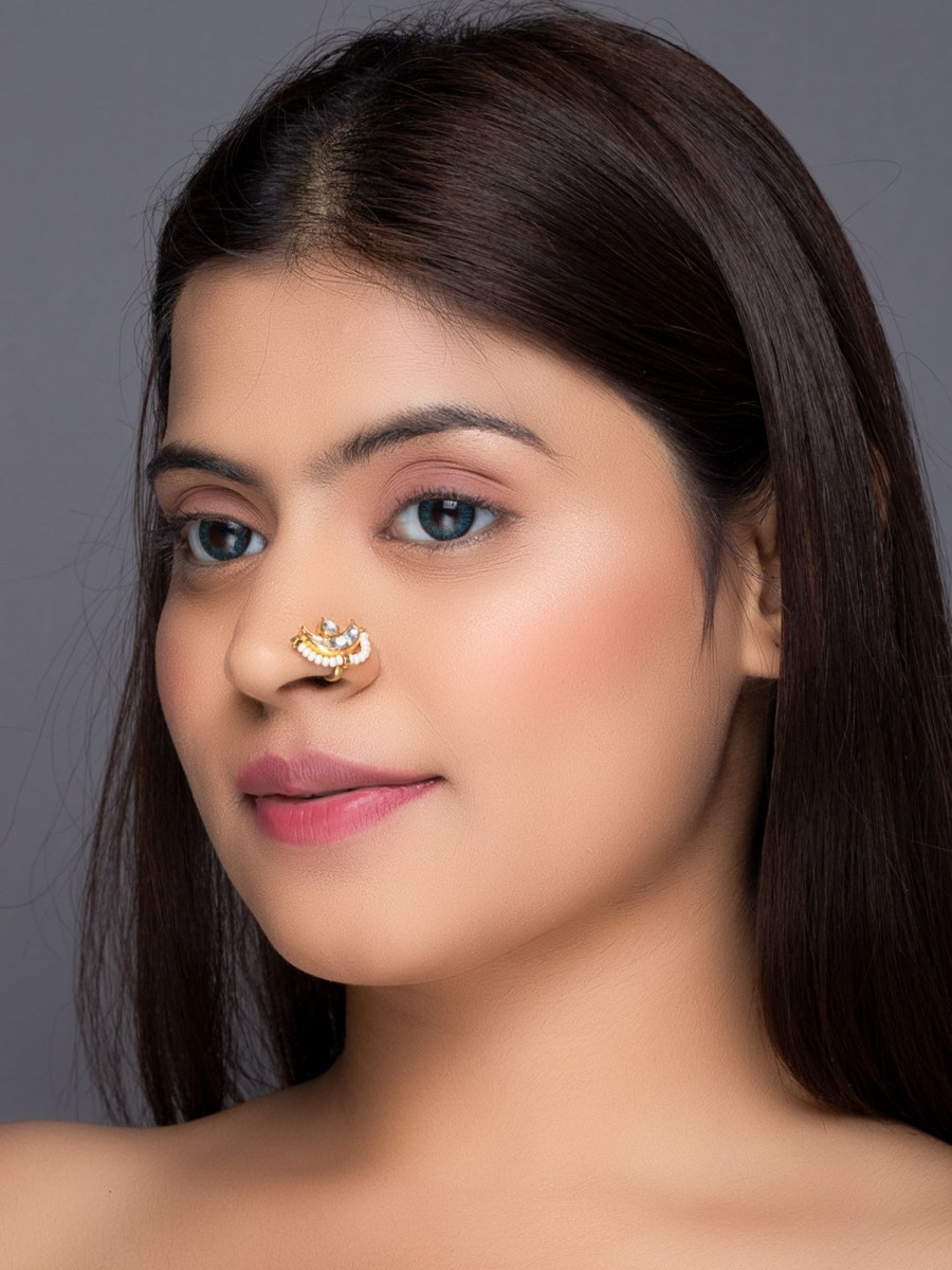 Jewellery Morkanth | 24K Gold Plated Kundan Nose Pin By Morkanth