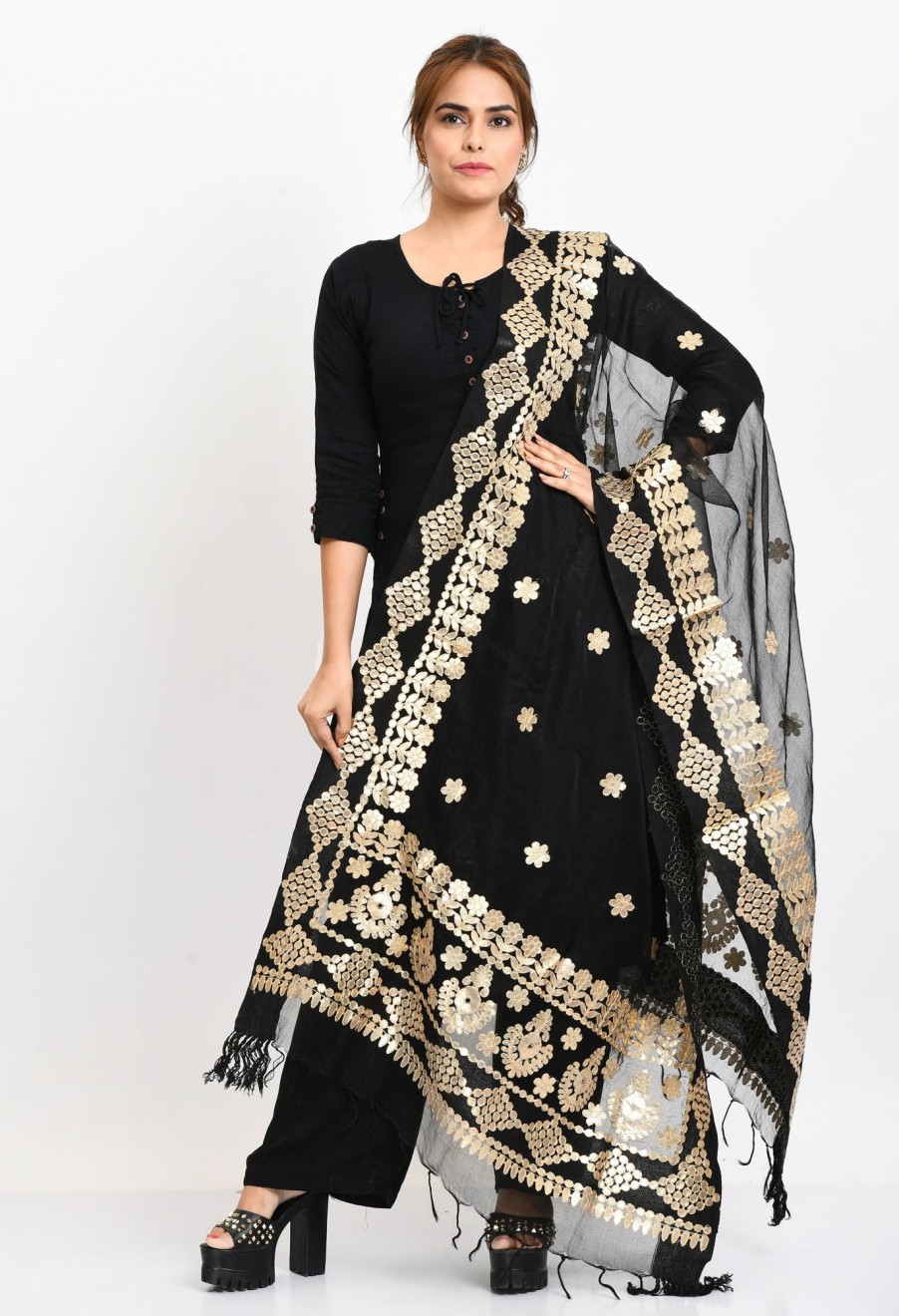 Women Moeza | Women'S Organza Gotta Patti Bridal Dupatta Dupatta - Moeza Black