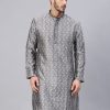 Men Sojanya | Men'S Silk Blend Grey Self Design Only Long Kurta - Sojanya