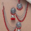 Jewellery Kamal Johar | Johar Kamal Bahubali Earrings U0026 Tika Jker_145 Red