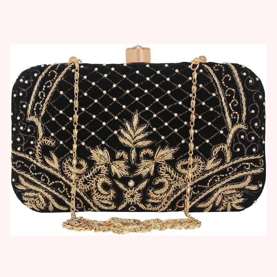 Others VASTANS | Women'S Black Color Adorn Embroidered U0026 Embelished Party Clutch - Vastans