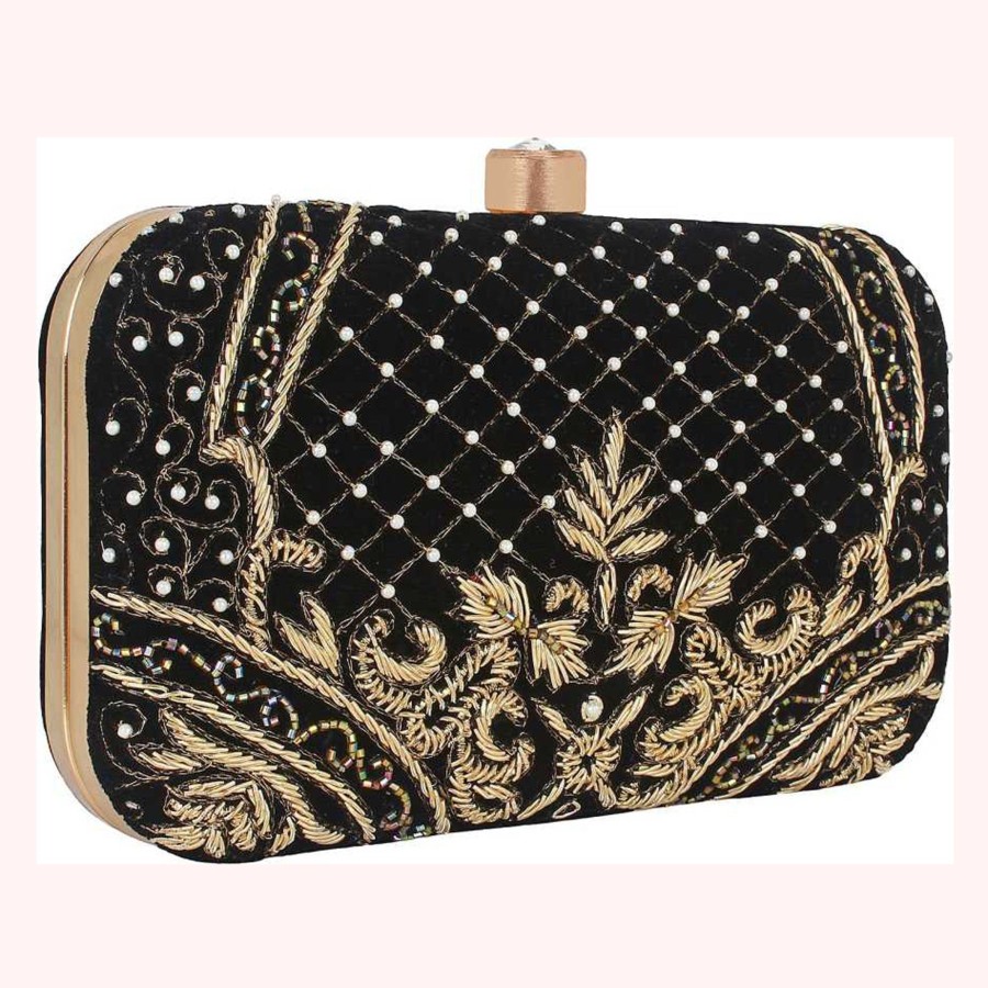 Others VASTANS | Women'S Black Color Adorn Embroidered U0026 Embelished Party Clutch - Vastans