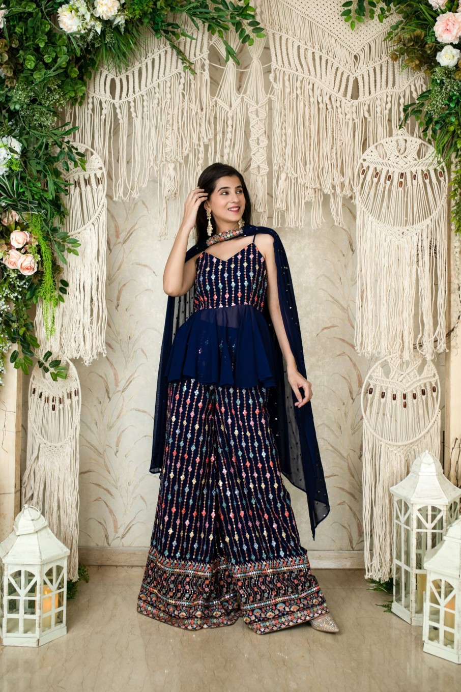 Women Label Shaurya Sanadhya | Women'S Blue Paplum Thread Work Pallazo - Label Shaurya Sanadhya