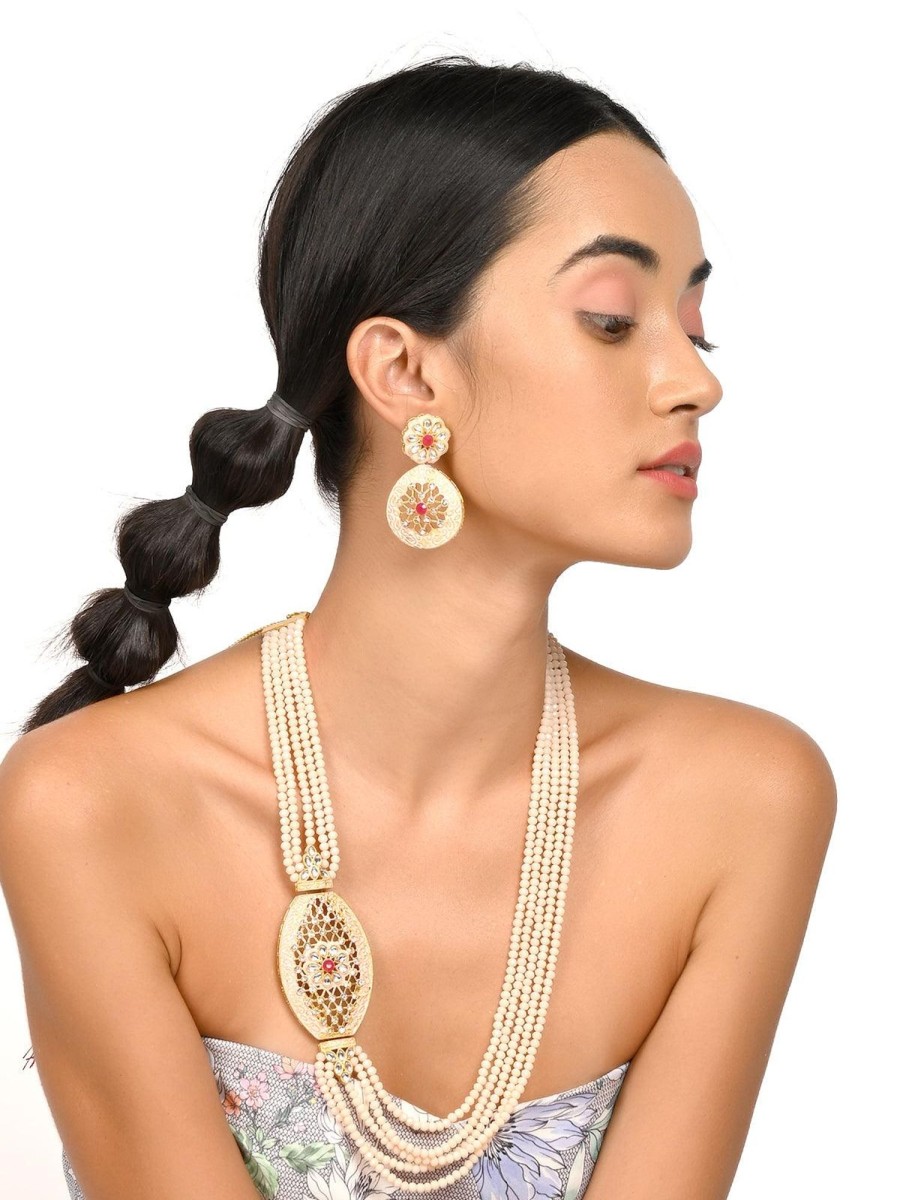 Jewellery Odette1 | Women'S Light Peach Designer Elegant Necklace Set For Women - Odette