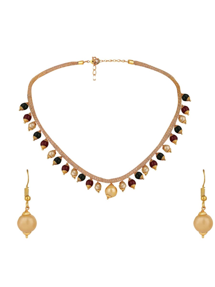 Jewellery Anikas Creation | Elegant Pearl And Ad Stone Sleek Multicolour Jewellery Set - Anikas Creation Multicolor