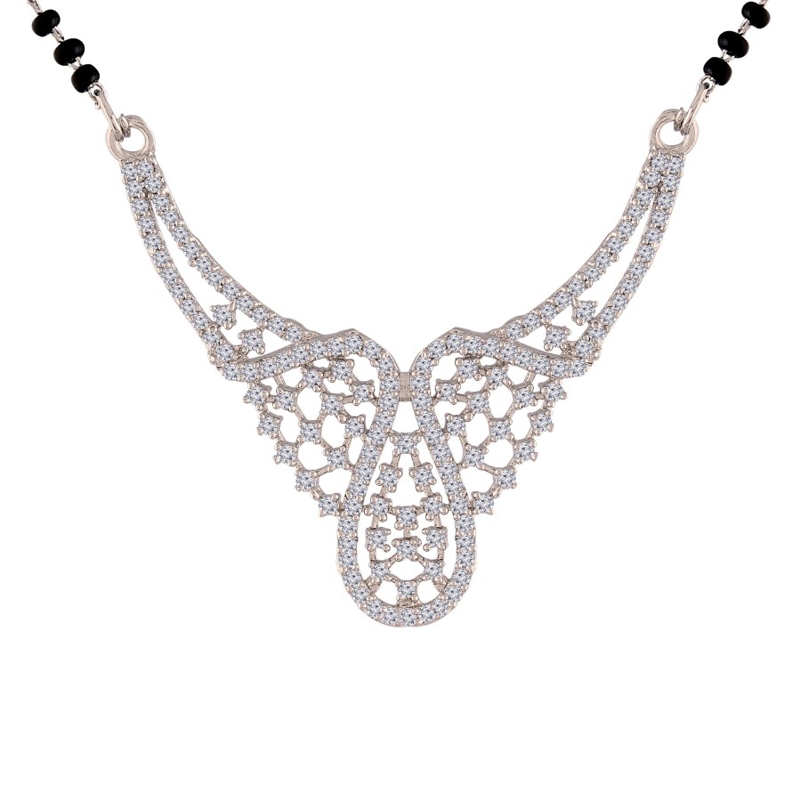 Jewellery I Jewels | Women'S 18K Rhodium Plated Pendant With Black Bead Chain Mangalsutra - I Jewels