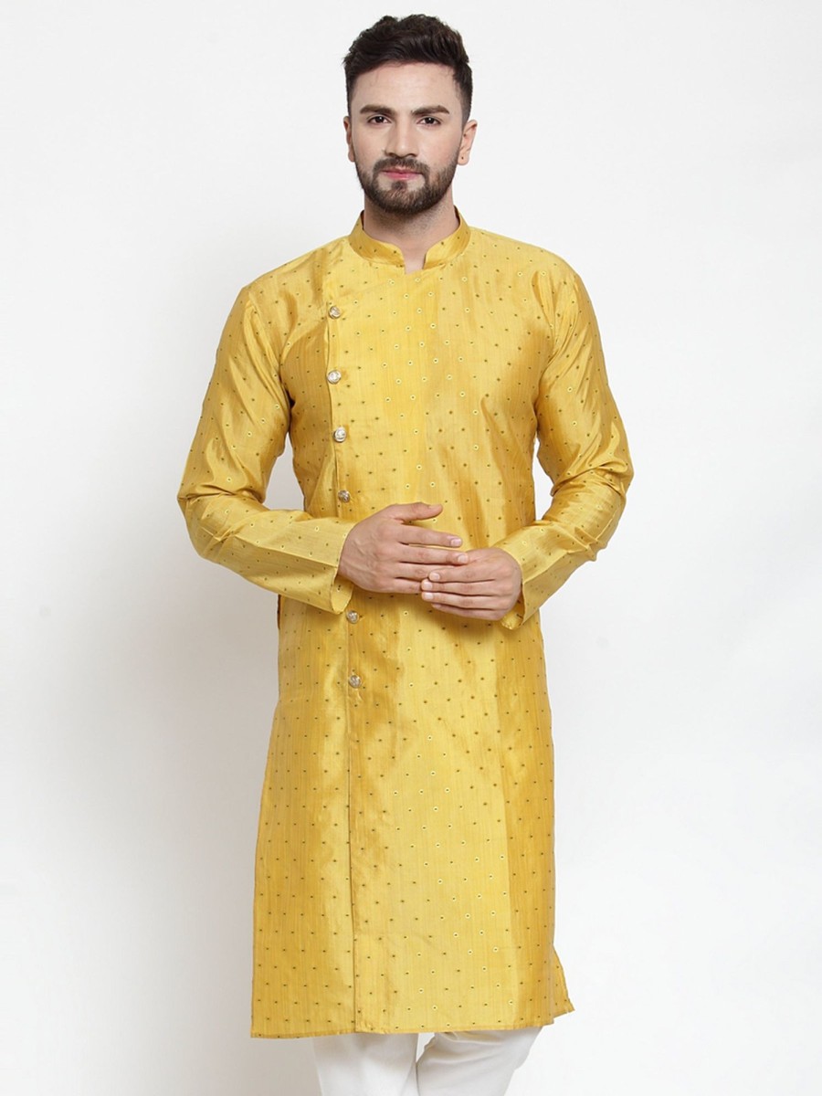 Men Virat Fashions | Men'S Yellow U0026 Golden Self Design Kurta Only ( Ko 590 Yellow ) - Virat Fashions