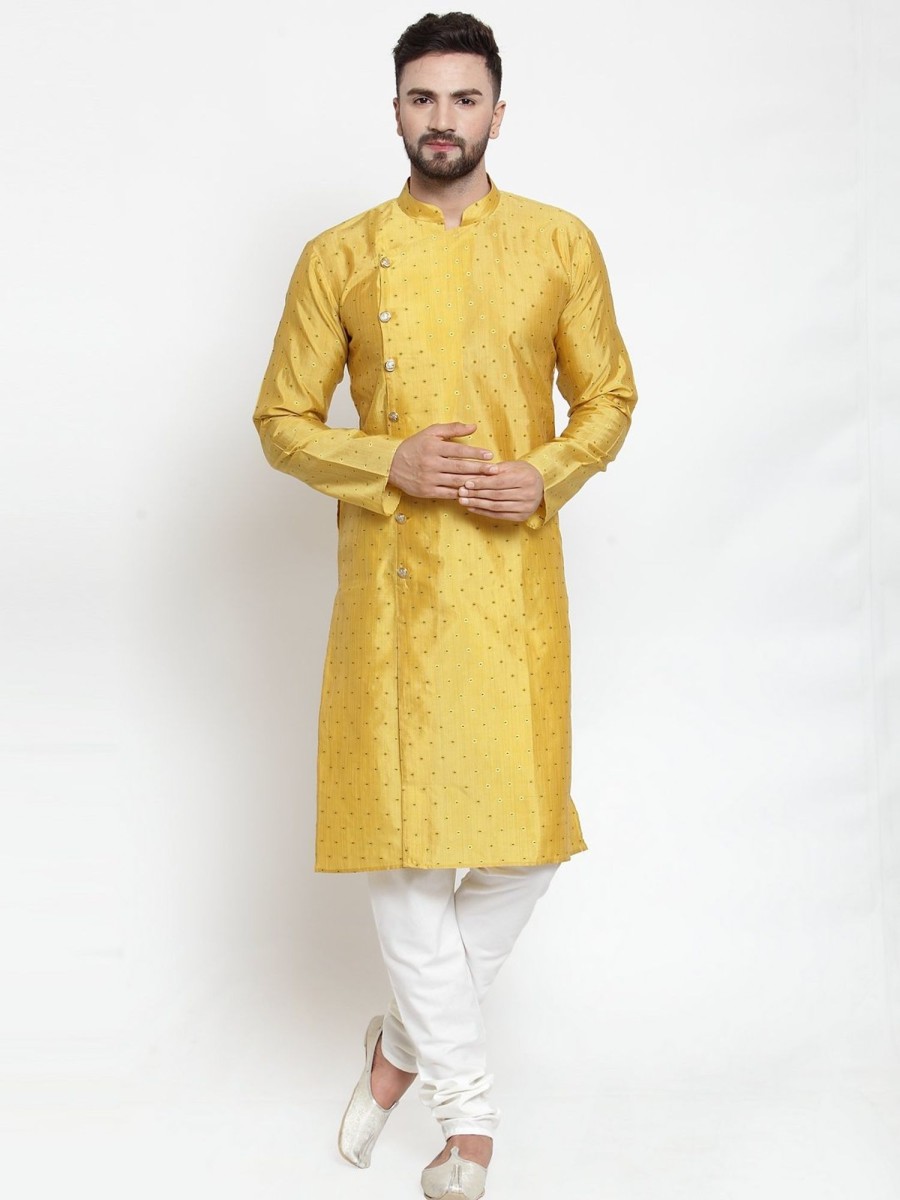 Men Virat Fashions | Men'S Yellow U0026 Golden Self Design Kurta Only ( Ko 590 Yellow ) - Virat Fashions