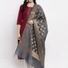 Women Wahe-NOOR | Women'S Grey U0026 Gold Banarsi Poly Silk Dupatta - Wahe-Noor