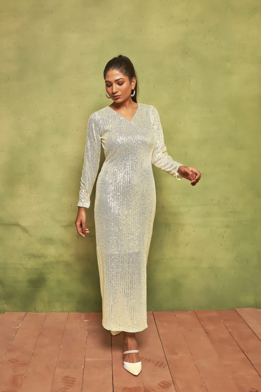 Women Curvy Lane | Women'S Curvy Lane'S Lycra Sequin Dress For Unforgettable Parties! - Curvy Lane White