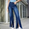 Women SASSAFRAS | Women'S Front Slit Bell Bottom Jeans - Sassafras Navy